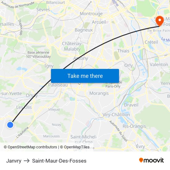 Janvry to Saint-Maur-Des-Fosses map