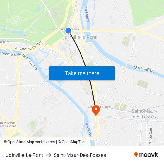 Joinville-Le-Pont to Saint-Maur-Des-Fosses map