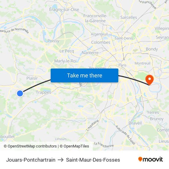 Jouars-Pontchartrain to Saint-Maur-Des-Fosses map
