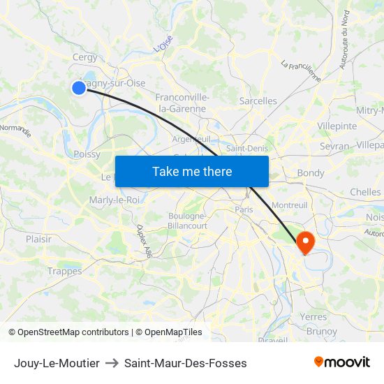 Jouy-Le-Moutier to Saint-Maur-Des-Fosses map