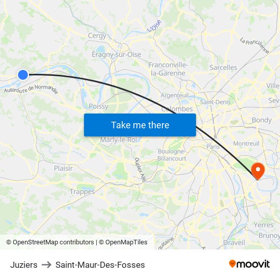 Juziers to Saint-Maur-Des-Fosses map
