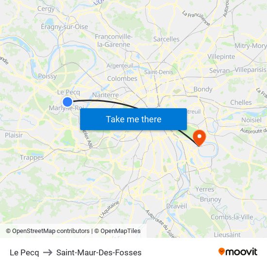Le Pecq to Saint-Maur-Des-Fosses map