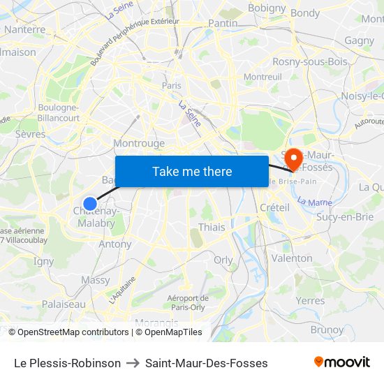 Le Plessis-Robinson to Saint-Maur-Des-Fosses map