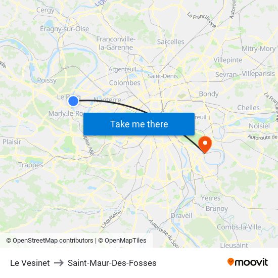 Le Vesinet to Saint-Maur-Des-Fosses map