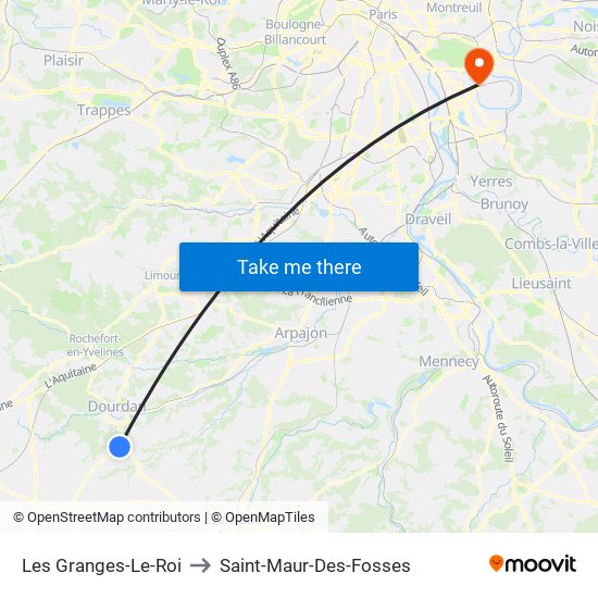 Les Granges-Le-Roi to Saint-Maur-Des-Fosses map