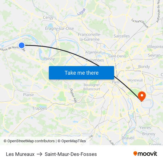 Les Mureaux to Saint-Maur-Des-Fosses map