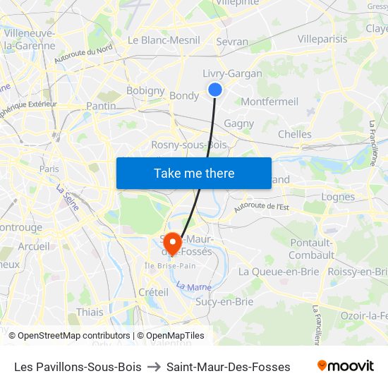 Les Pavillons-Sous-Bois to Saint-Maur-Des-Fosses map