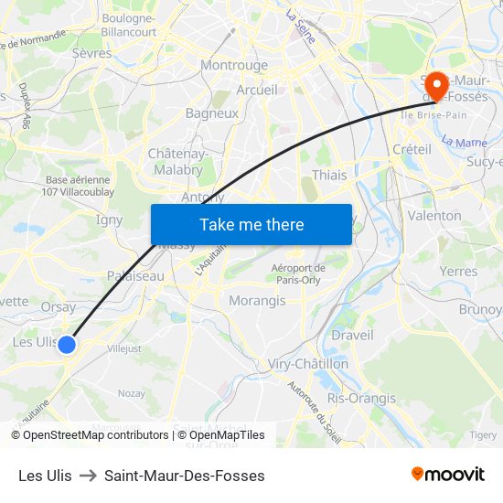 Les Ulis to Saint-Maur-Des-Fosses map