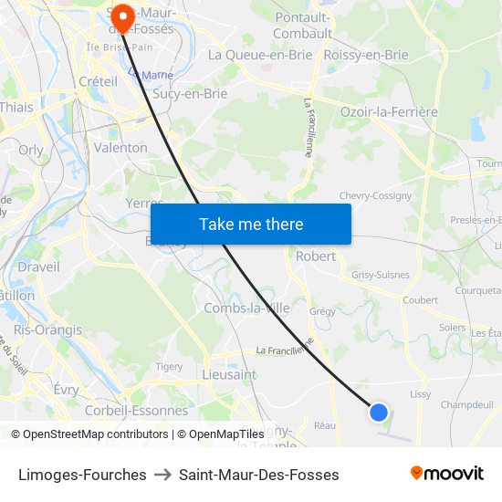 Limoges-Fourches to Saint-Maur-Des-Fosses map