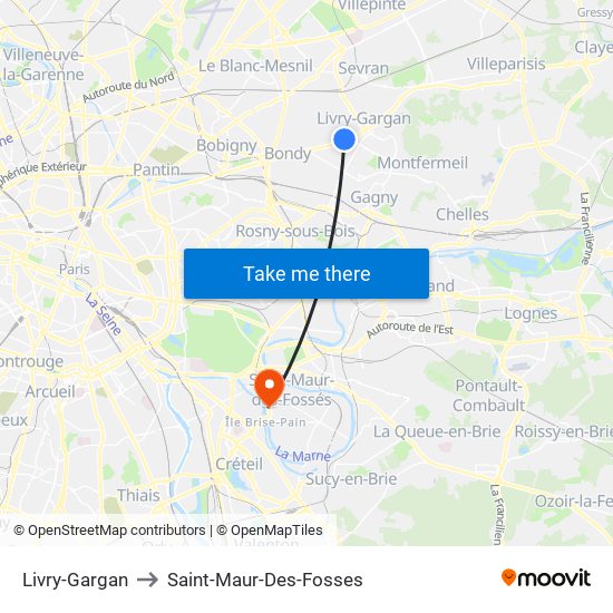 Livry-Gargan to Saint-Maur-Des-Fosses map