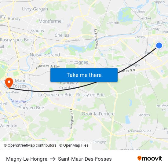 Magny-Le-Hongre to Saint-Maur-Des-Fosses map