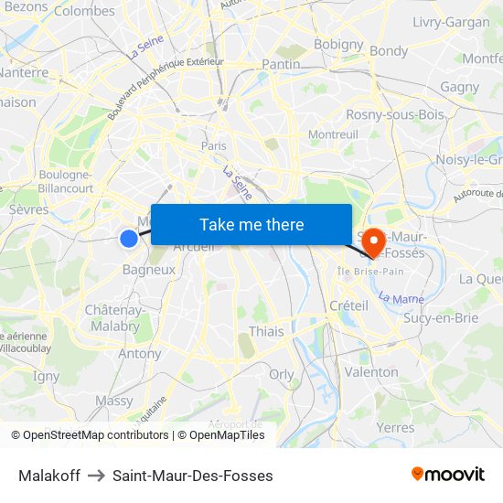 Malakoff to Saint-Maur-Des-Fosses map