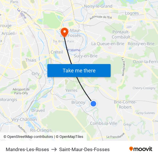 Mandres-Les-Roses to Saint-Maur-Des-Fosses map