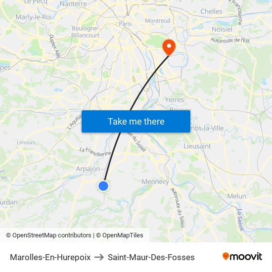Marolles-En-Hurepoix to Saint-Maur-Des-Fosses map