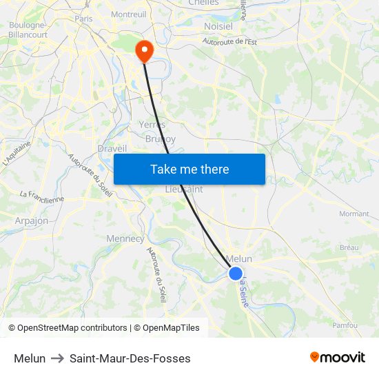 Melun to Saint-Maur-Des-Fosses map