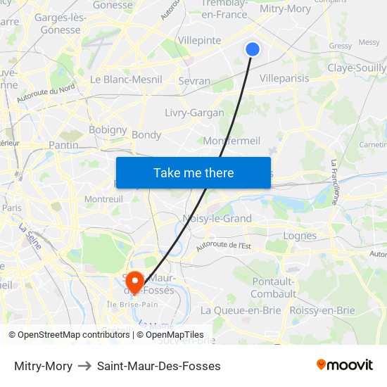 Mitry-Mory to Saint-Maur-Des-Fosses map