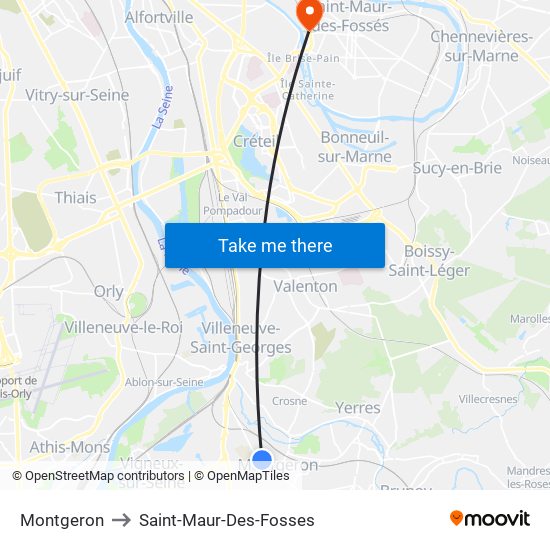 Montgeron to Saint-Maur-Des-Fosses map