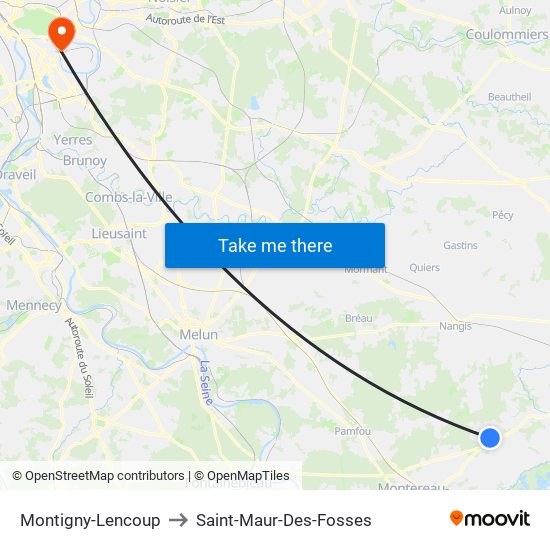 Montigny-Lencoup to Saint-Maur-Des-Fosses map