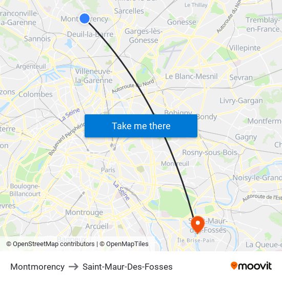 Montmorency to Saint-Maur-Des-Fosses map