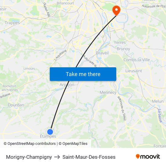 Morigny-Champigny to Saint-Maur-Des-Fosses map