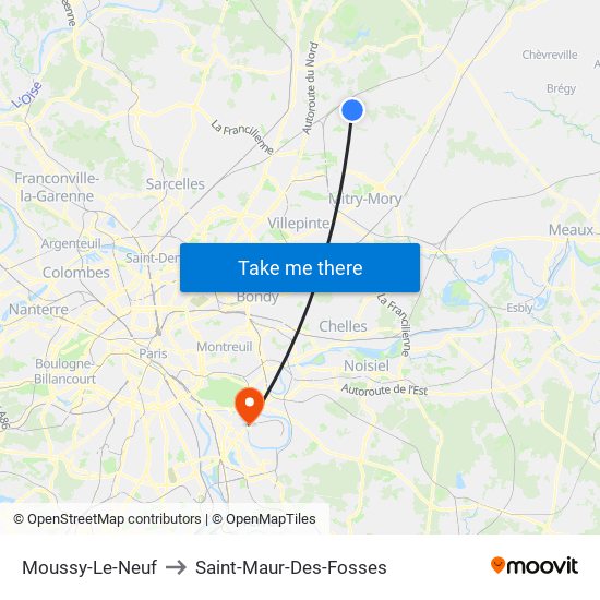 Moussy-Le-Neuf to Saint-Maur-Des-Fosses map