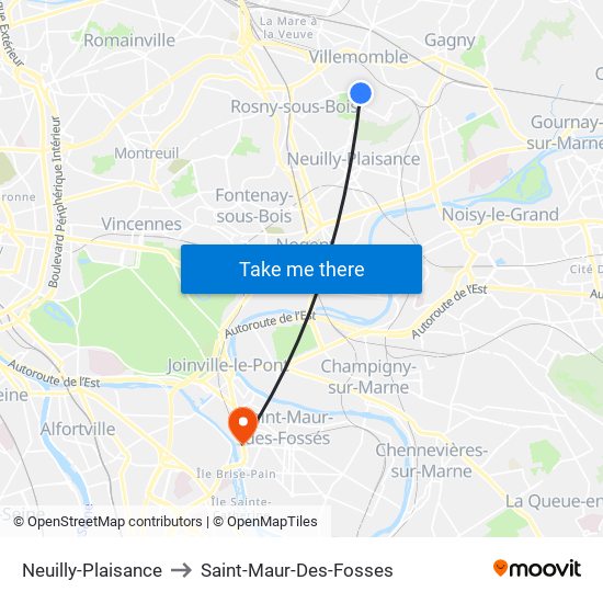 Neuilly-Plaisance to Saint-Maur-Des-Fosses map