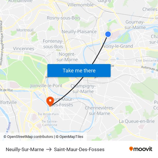 Neuilly-Sur-Marne to Saint-Maur-Des-Fosses map