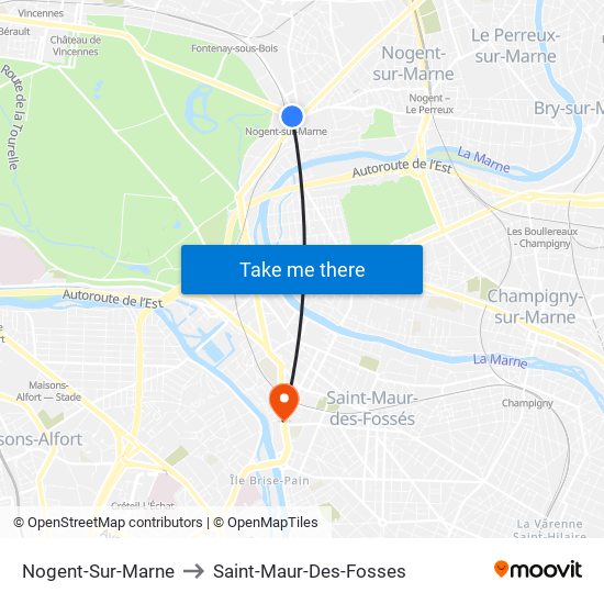 Nogent-Sur-Marne to Saint-Maur-Des-Fosses map
