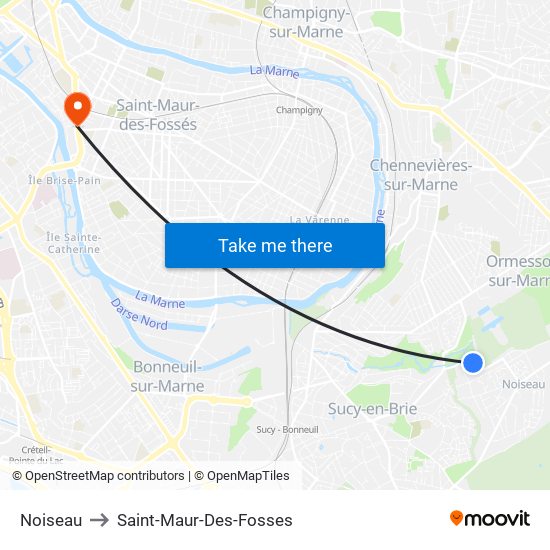 Noiseau to Saint-Maur-Des-Fosses map