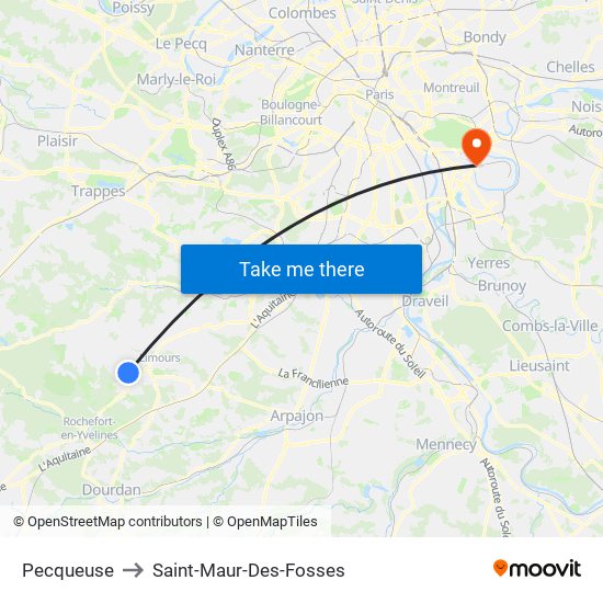 Pecqueuse to Saint-Maur-Des-Fosses map