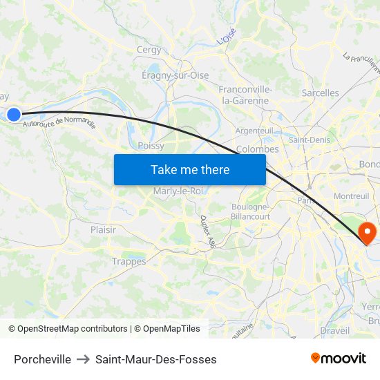 Porcheville to Saint-Maur-Des-Fosses map