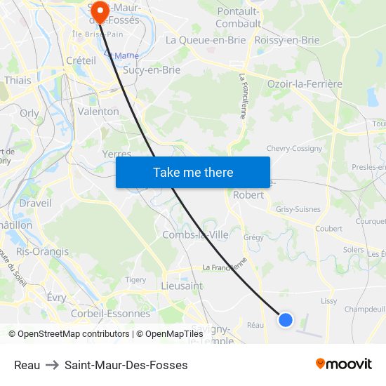 Reau to Saint-Maur-Des-Fosses map