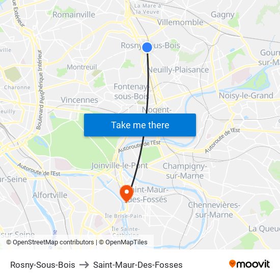 Rosny-Sous-Bois to Saint-Maur-Des-Fosses map
