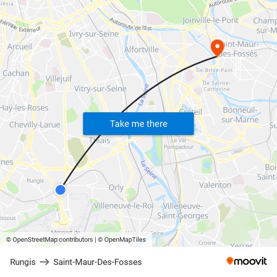 Rungis to Saint-Maur-Des-Fosses map