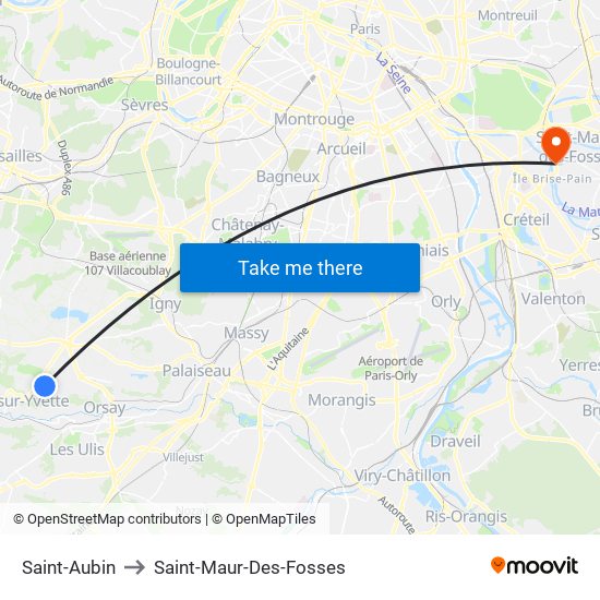 Saint-Aubin to Saint-Maur-Des-Fosses map