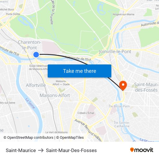 Saint-Maurice to Saint-Maur-Des-Fosses map