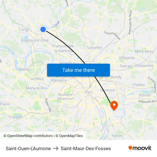 Saint-Ouen-L'Aumone to Saint-Maur-Des-Fosses map