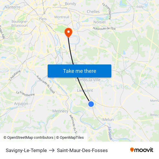 Savigny-Le-Temple to Saint-Maur-Des-Fosses map