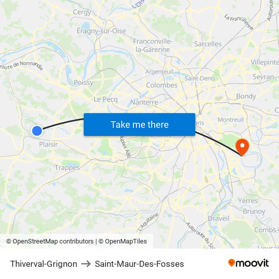 Thiverval-Grignon to Saint-Maur-Des-Fosses map