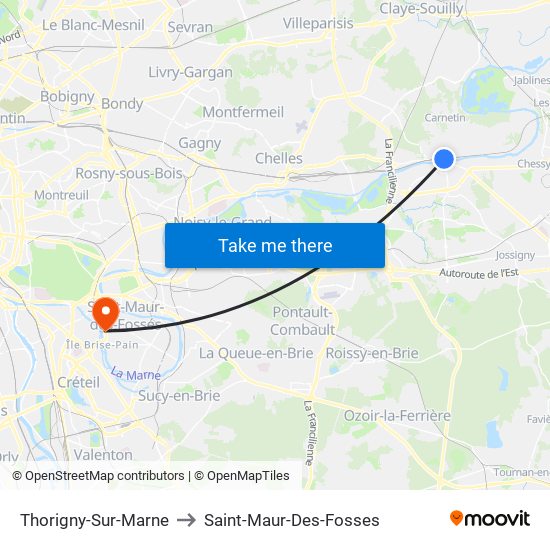 Thorigny-Sur-Marne to Saint-Maur-Des-Fosses map