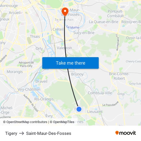 Tigery to Saint-Maur-Des-Fosses map