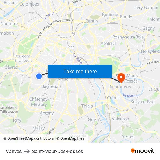 Vanves to Saint-Maur-Des-Fosses map