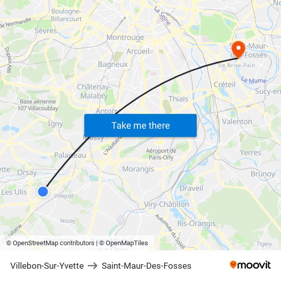 Villebon-Sur-Yvette to Saint-Maur-Des-Fosses map