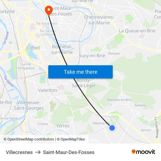 Villecresnes to Saint-Maur-Des-Fosses map