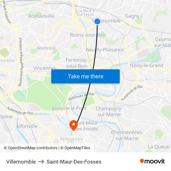 Villemomble to Saint-Maur-Des-Fosses map