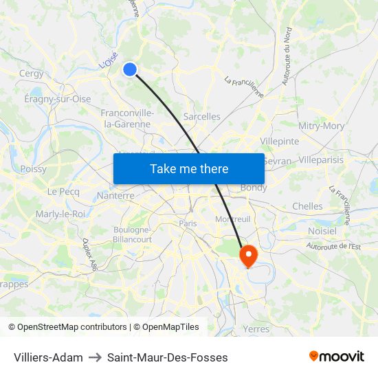 Villiers-Adam to Saint-Maur-Des-Fosses map
