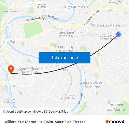 Villiers-Sur-Marne to Saint-Maur-Des-Fosses map
