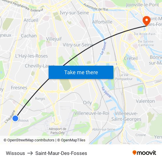 Wissous to Saint-Maur-Des-Fosses map