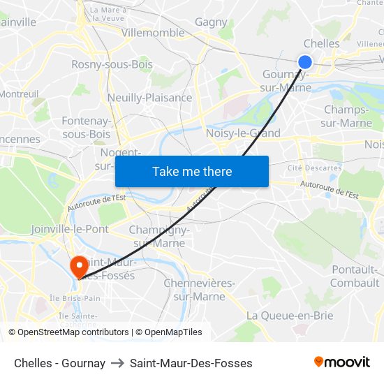 Chelles - Gournay to Saint-Maur-Des-Fosses map