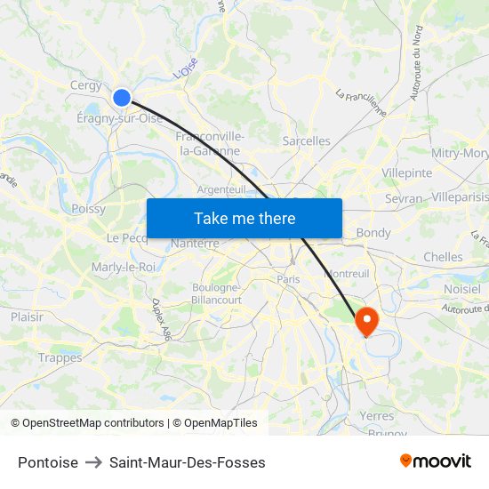 Pontoise to Saint-Maur-Des-Fosses map